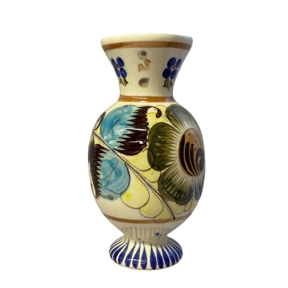 Vintage Mexican Folk Art Pottery Vase Tonala Handcrafted Painted 8-1/2" x 3-1/2" - Picture 1 of 10